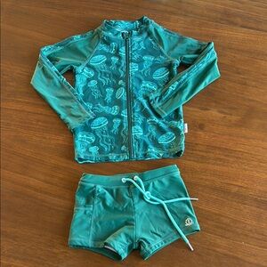 Kids Swim Zip Set in Green with Jellyfish Print